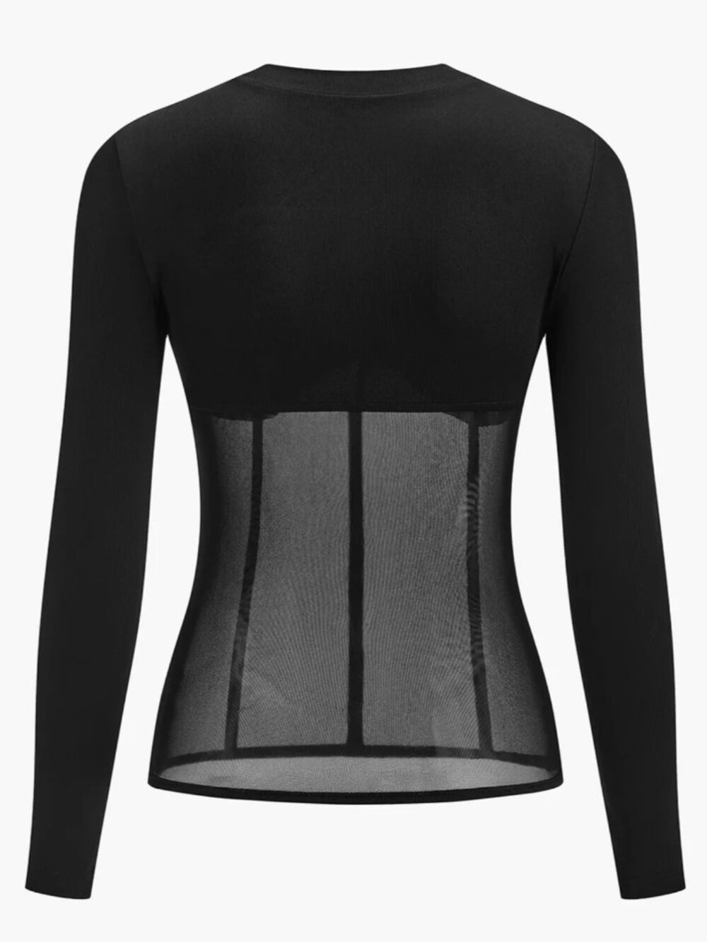 Commense Sheer Mesh Combination Long Sleeve Top - Picture 4 of 4
